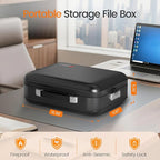 Fireproof Document Box with Lock, 5200°F Fireproof Water Resistant Hard Case File Organizer Safe Box for Important Documents, Certificates, Laptop, Passports (Black)