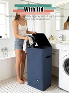 Laundry Hamper with Lid, Reinforced Sturdy Clothes Hamper with Anti-Puncture Base, Large Collapsible Laundry Basket with Removable Liner Bag, Tall Dirty Clothes Bin for Family, 100L Navy Blue