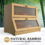 Bamboo Bread Box for Kitchen Countertop, Double Layer Large Bread Storage Container for Homemade Bread with Window & Lid, Bread Keeper Holder,Wood Color