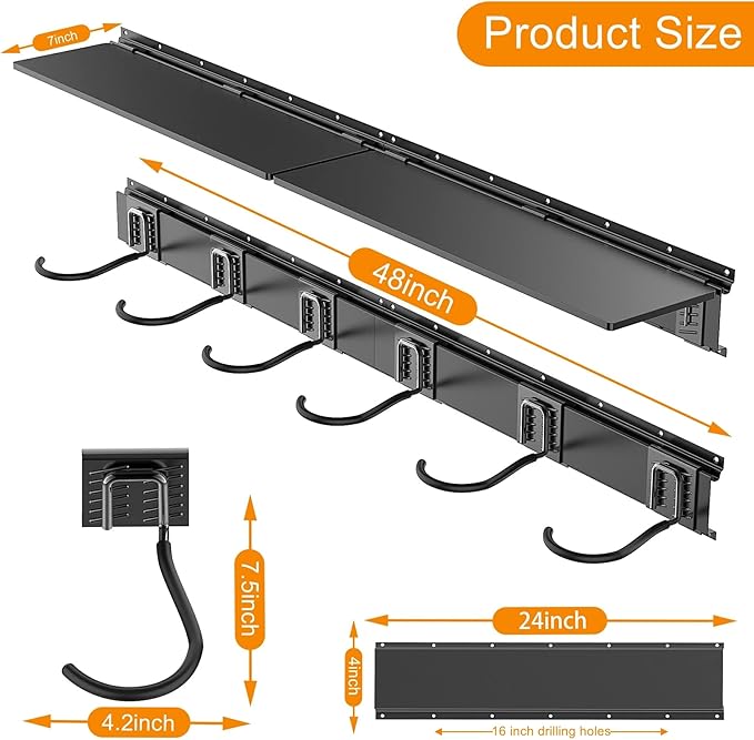 TORACK Wall Mounted Bike Storage Rack with Shelf, 6 Bikes Hangers for Garage, Space Saving Bike Rack Wall Mount, Holds Up to 600 lbs