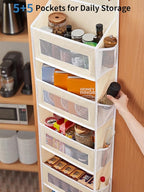 JARLINK 2 Pack Over The Door Organizer Storage, 5 Shelf Hanging Door Organizer with 5 Large Capacity Pockets, Anti Tilt 44 lb Load Behind Door Storage for Bedroom, Bathroom, Pantry, Nursery, (Beige)