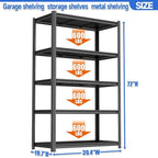 78"H Garage Shelving 3000LBS Storage Shelves Heavy Duty Metal Shelving Unit 5 Tier Adjustable Storage Rack and Shelving for Basement, Warehouse, Pantry, Closet, Kitchen 39.4" W × 15.7" D × 78" H