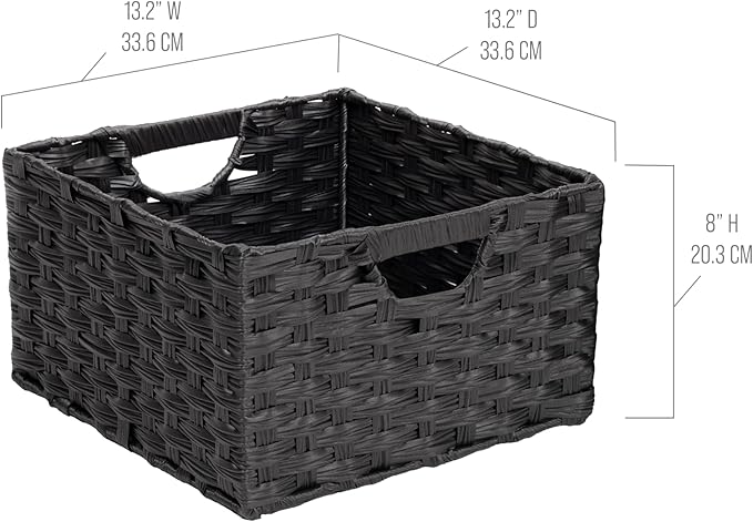 Seville Classics Premium Handwoven Portable Laundry Bin Basket with Carrying Handles, Household Storage for Clothes, Linens, Sheets, Black, Rectangular (2-Pack)