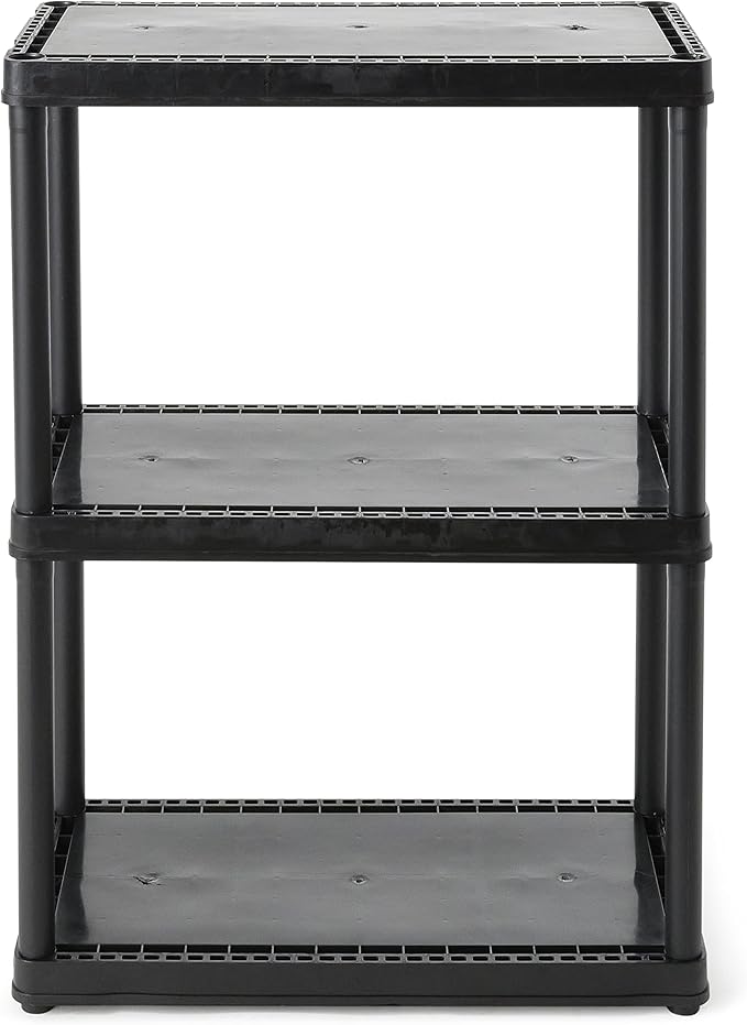 Gracious Living 33 Inch Heavy Duty 3-Shelf Light Duty Storage Shelf, Easy Assembly and Holds Up to 55 Pounds Per Shelf, Black