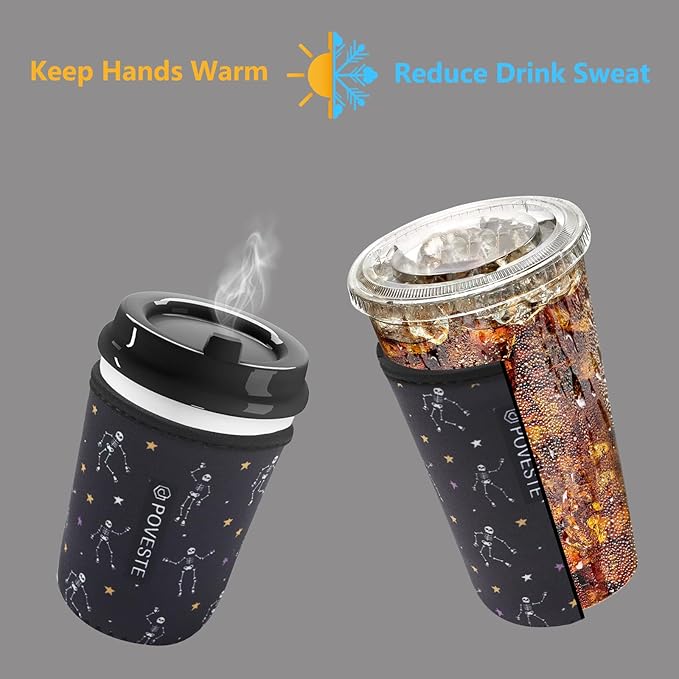 Reusable Neoprene Insulator Sleeve for Iced Coffee & Cold Soda, Coffee Sleeves for Iced & Hot Drinks, Cold Beverage Cooler Compatible with Starbucks, Dunkin (Dance Skull, Medium: 22-24oz)