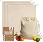 Cotton Storage Bags With Drawstrings - Rainflow 3 Pack 15x17 Inch Reusable Produce Bags Cotton Produce Bags Washable Muslin Storage Bags for Fruit Onion Storage Clothes Shopping Home Supplies