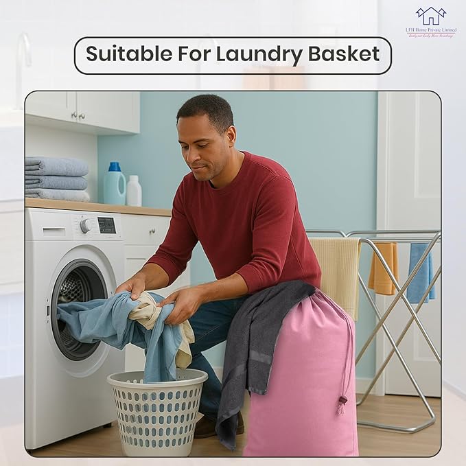 LFH Home Large Premium Cotton Canvas Laundry Bag with Drawstring and Handles Heavy Duty, Multi-Use, Washable for Home, Travel, College or Storage 28x40 (Pack of 4)-Pink