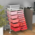RELAX4LIFE 15-Drawer Storage Drawer Carts - Mobile Rolling Utility Cart w/Wheels, Craft Organizer for Classroom Organization and Storage, School, Office, Home, Storage Organizer Cart (Gradient Pink)