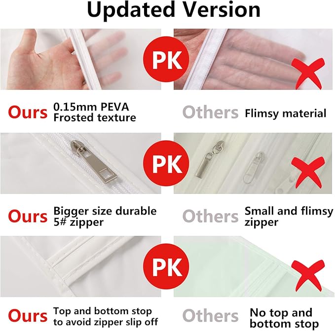 Hanging Garment Bags 12 Piece Set - 40 Inch Translucent Dust Proof Clothes Bag White Breathable Full Zipper Dust Cover for SuitTops Shirts Sports Jackets.