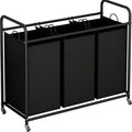 3-Bag Laundry Sorter Cart with Rolling Lockable Wheels, Removable Bags, 32.68 x 15.75 x 33.46 in, Black, Beige and Grey (Black)