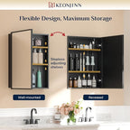 Keonjinn 16" x 24" Black Medicine Cabinets for Bathroom with Mirror Recessed or Surface Wall-Mounted Aluminum Alloy Framed Beveled Mirror, Single Door Metal Bathroom Vanity Mirror with Storage Cabinet