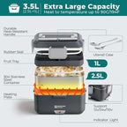 Annie & Mia Design Electric Lunch Box for Adults, 100w 3.5L 2-Layer Portable Food Warmer, Dual Mode 2.5L + 1L Heated Lunch Box for Adults, Home/Car/Office/Truck Use, Lonchera Eléctrica Portátil