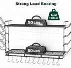 Housolution Pot Rack Wall Mounted, 22''-30'' Length Expandable, 3 Level Height Adjustable, 2 Tier Heavy Duty Hanging Cookware Pan Organizer with 12 Hooks and 8 Lid Holders