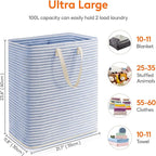 Lifewit 1 Pack Laundry Basket 100L Each, Collapsible Clothes Hamper with Reinforced Handles, Freestanding Waterproof Design for Bedroom and Laundry Room, Blue 100L Total