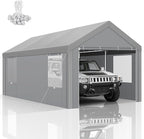 COBIZI 10x20 FT Heavy Duty Carport with Galvanized Frame, Carport Canopy with Roll-up Windows, Storage Tent with Removable Sidewalls & Doors, Built-in Sandbags for Car Boat Truck, Gray