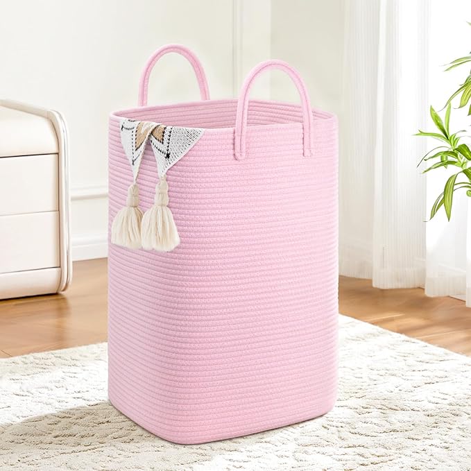 Laundry Basket,Woven Cotton Rope Laundry Hamper,40L Versatile Storage for Dirty Clothes,Baby Toys,and Blankets in Bathroom, Nursery,and Living Room