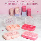 Paris Hilton 2-Pack Bento Style Snack Boxes, 7-Compartment Lunch Containers with Built-In Phone Stand, Removable Dividers and Dip Containers, Pink Bow Print
