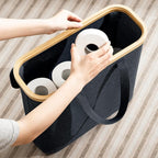 30L Toilet Paper Storage Basket with Lid & Handle, Bamboo Toilet Paper Organizer for Bathroom, Free Standing Toilet Paper Holder Stand for 12-16 Rolls, Bathroom Tissue Storage Bin