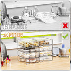 Yieach 2.2'' High Small Clear Stackable Storage Drawers,4 Pack Desk Organization and Storage Bins,Plastic Office Supply Organizer,Acrylic Drawer Storage Organizer for Makeup,Accessory,Pen,Art Crafts