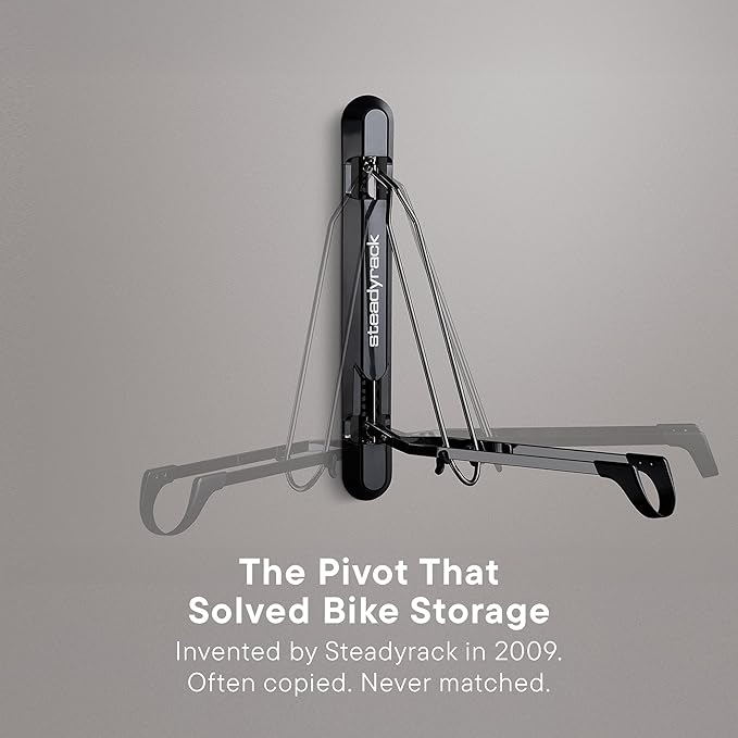 Steadyrack ProFlex Narrow Bike Rack - Vertical Wall Mount Bike Storage for Home - Roll-In Roll-Out System - Space-Saving Pivot - Fits Road, BMX, Gravel, Fender and More - Includes GearMate SteadySpine