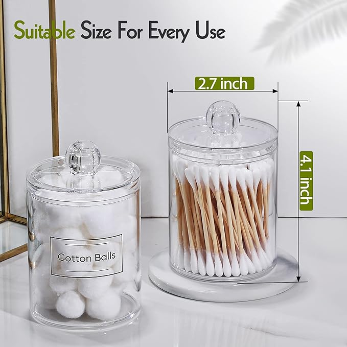 AOZITA 3 Pack Acrylic Qtip Holder Dispenser for Cotton Swab, Ball, Round Pads, Floss Picks - 10 oz Clear Plastic Apothecary Jar Set for Bathroom Canister Storage Organization, Vanity Makeup Organizer