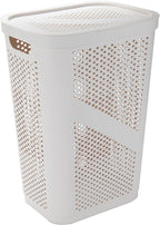 Mind Reader Slim Laundry Hamper with Lid, 60L Clothes Basket, Ventilated Plastic, Ivory