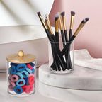 Tbestmax 10 Oz Cotton Swab/Ball/Pad Holder, Qtip Apothecary Jar, Clear Bathroom Containers Dispenser for Storage 3 Pack Wood Lids