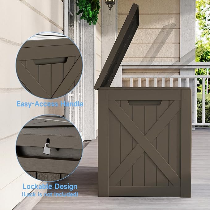32 Gallon Resin Deck Box Outdoor Storage Box for Patio Furniture,Outdoor Cushions,Garden Tools and Pool Supplies,Waterproof,Lockable(Grey,32Gallon)