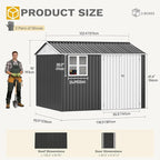 DWVO 10x8ft Large Tool Storage Shed with Window, Lockable Doors, and Sloped Roof, Oversized Steel Outdoor Storage Shed for Garden, Patio, Garage, Backyard, Lawn - Gray & White