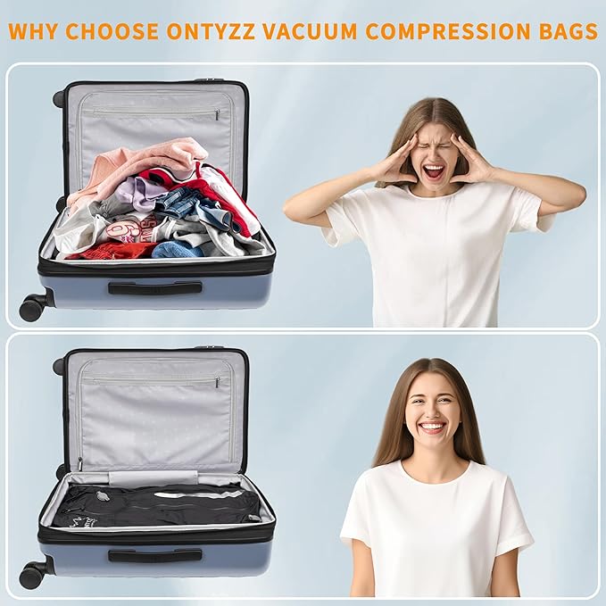 ONTYZZ Vacuum Bags for Travel, Reusable Vacuum Compression Bag, Recycled IPX8 Waterproof Space Saver Bag for Luggage/Camping/Home Storage (2 Pack NO Pump-Black)