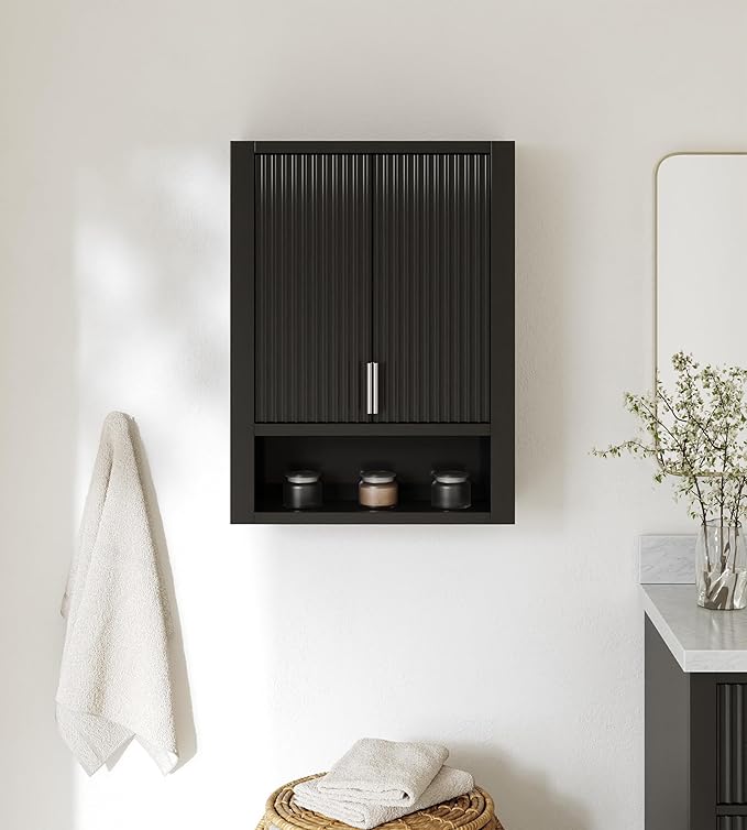 ARIEL Milan Bathroom Wall Cabinet 31" H x 23.1" W x 8" D - Open Shelf - Black