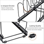 Toplife Pots and Pans Organizer Rack for Cabinet and Countertop, 10+ Pot Lids, Bakeware and Cookware Holder with 10 Adjustable Compartments - Black