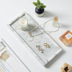 Natural Small Marble Vanity Tray, Luxury Stone Organizer for Bathroom & Kitchen | Holds Soap Dispenser, Jewelry, Perfume | Non-Resin, Non-Ceramic Décor (White, M (11.8" x 5.1" x 0.78"))