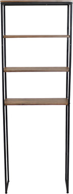Sunnydaze 69-Inch 4-Tier Over-the-Toilet Shelf - Open Shelves, Veneer Finish and Black Iron Frame - Teak Color