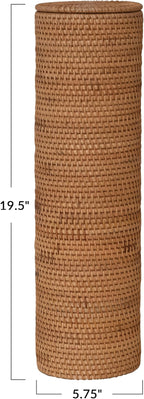 Creative Co-Op Woven Rattan Toilet Paper Roll Storage with Lid, Natural