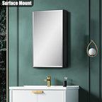 Fundin Medicine Cabinet 14 x 24 inches Mirror Size, Recessed or Surface Mount, Black Aluminum Bathroom Wall Cabinet with Mirror and Adjustable Shelves.