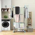 Giantex Foldable Clothes Drying Rack, Oversized 4-Tier Collapsible Laundry Rack w/ 3 Retractable Trays, Hanger Holders, Moveable Laundry Garment Dryer Stand w/Wheels for Indoor Outdoor Use, Blue