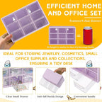 Wenqik 2 Pcs Mini Storage Drawers Teacher Toolbox Organizer with 9 Clear Drawers Small Plastic Desktop Teacher Desk Craft Organizer for Classroom Office 7" x 3. 9" x 4. 7"(Purple)