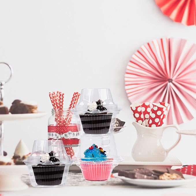 200 Pack Individual Cupcake Containers Plastic Cupcake Boxes Cupcake Holders Stackable Deep Dome Cupcake Carrier