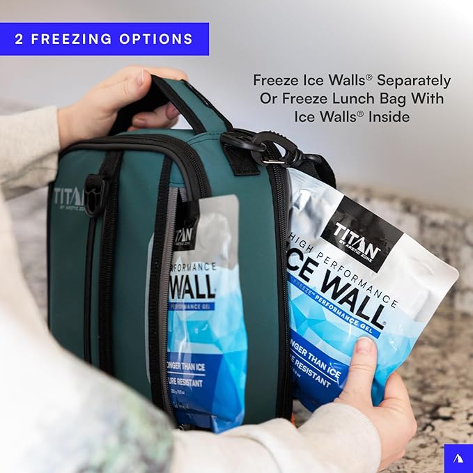 Titan by Arctic Zone Expandable Lunch Box with 2 Gel Ice Packs, Fridge Cold Insulated Cooler Bag with Leak Proof Lining for Men and Women, Jungle Hunt