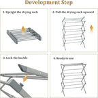 Foldable Drying Rack Clothing, 3-Tier Portable Clothes Drying Racks for Indoor & Outdoor, Anti-Rust Compact Laundry Rack Collapsible, Grey 28" D x 10" W x 35" H