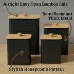 Kitchen Canisters for Countertop Set of 4 - Textured Iron Kitchen Canisters with Airtight Lids - Flour Sugar Canister Set - Flour and Sugar Containers Farmhouse - Coffee Jar for Counter - Black Jar x4