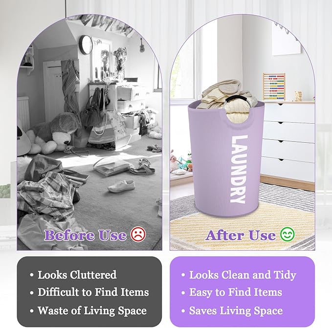 Super Large Laundry Basket with Handles, 125L Foldable Dirty Clothes Hamper for Adult, Stand-alone Laundry Hamper in 600D Oxford Fabric, Purple Storage Basket for Family, Guest House,Purple