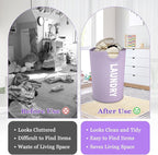 Super Large Laundry Basket with Handles, 125L Foldable Dirty Clothes Hamper for Adult, Stand-alone Laundry Hamper in 600D Oxford Fabric, Purple Storage Basket for Family, Guest House,Purple