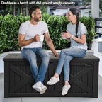 YITAHOME 150 Gallon Large Deck Box with X-Shaped Front, Resin Outdoor Storage Boxes, Waterproof Cushion Storage Bench for Patio, Pool Supplies, Garden Tools - Lockable, Black