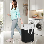 HomeHacks 75L Rolling Laundry Basket with Wheels, Collapsible & Waterproof Laundry Hamper, Mobile Clothes Hamper, Storage Laundry Bins with Handles for Laundry Room, Bedroom, Bathroom & Dorm, Black