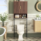 Over The Toilet Storage Cabinet with Fluted Doors and Adjustable Shelf, Tall Bathroom Organizer with Metal Stand Space Saver Over Toilet, Wood Rack for Bathroom, Restroom, Laundry