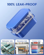 Adults Bento Lunch Box Set with Thermo Bag, 74oz Stackable Leak-proof 3-tiers Bento Box, Built-in Utensil and Sauce Container for Work, School, Dining Out (Blue)