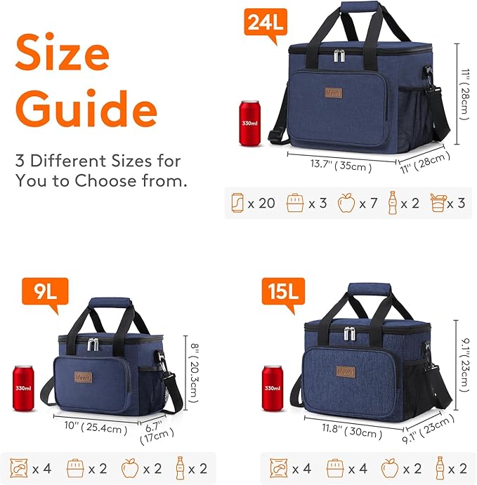 Lifewit Large Lunch Bag, Insulated Lunch Box, Soft Cooler Cooling Tote for Adult Men Women, Dark Blue 24-Can (15L)