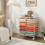 GOFLAME 12-Drawer Rolling Storage Cart, Craft Storage Cart with Removable Drawers & Lockable Wheels, Art Cart Supply Storage Organizer with Metal Frame for Home Office Classroom, Macaron Color
